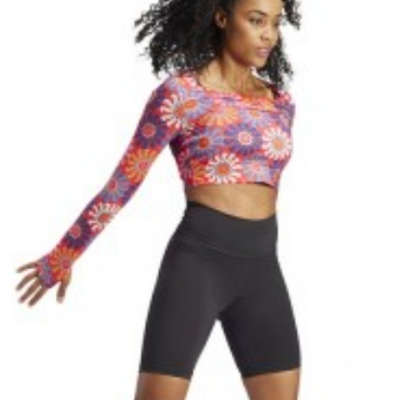 Adidas x FARM Rio Long Sleeve Crop Top S Red Pink Floral NWT Activewear - Picture 4 of 12